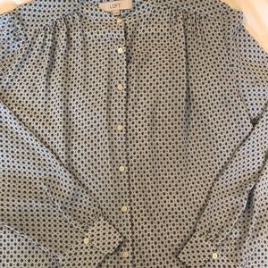 Long Sl  Loft Blouse. Blue with Burgundy designs.